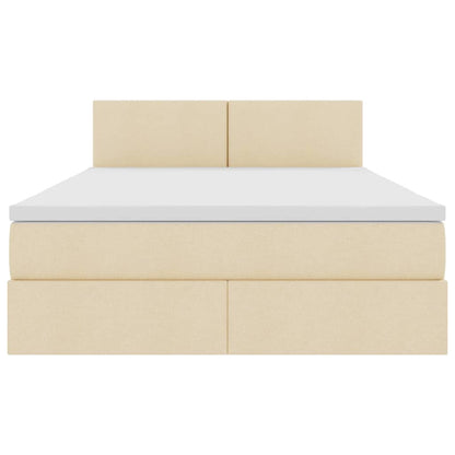 Bett mit Stauraum und LED mit Matratze Creme 140 x 200 cm Stoff