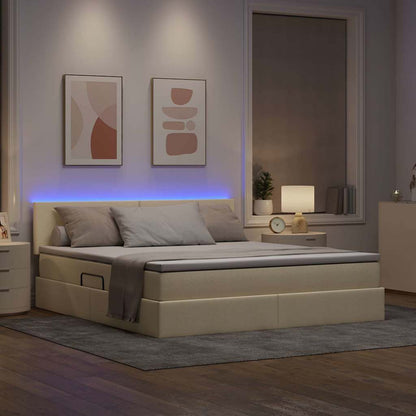 vidaXL Bett mit Stauraum und LED mit Matratze Creme 160 x 200 cm Stoff