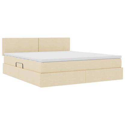 vidaXL Bett mit Stauraum und LED mit Matratze Creme 160 x 200 cm Stoff