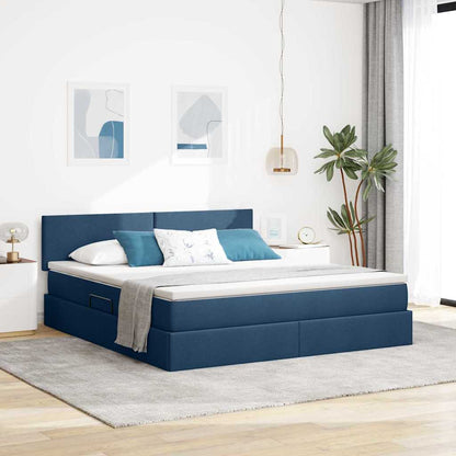 Bett mit Stauraum und LED mit Matratze Blau 160 x 200 cm Stoff