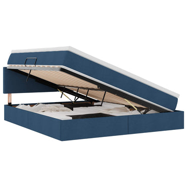 vidaXL Bett mit Stauraum und LED mit Matratze Blau 160 x 200 cm Stoff