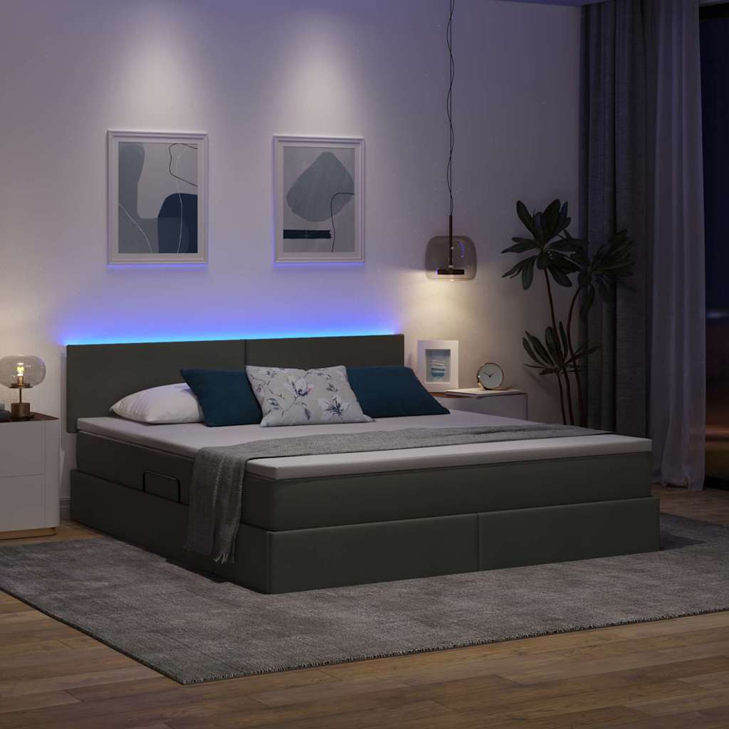Bett mit Stauraum und LED mit LED Dunkelgrau 180 x 200 cm Stoff