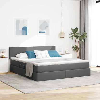 Bett mit Stauraum und LED mit LED Dunkelgrau 180 x 200 cm Stoff