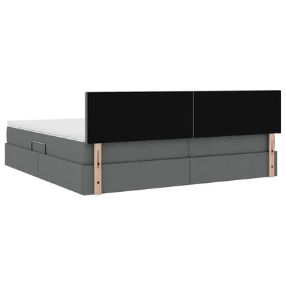 Bett mit Stauraum und LED mit LED Dunkelgrau 200 x 200 cm Stoff