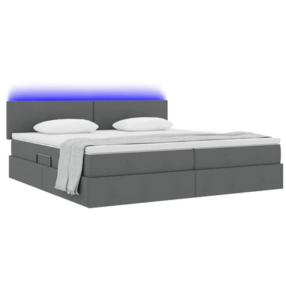 Bett mit Stauraum und LED mit LED Dunkelgrau 200 x 200 cm Stoff