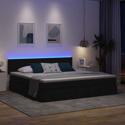 Bett mit Stauraum und LED mit LED Schwarz 200 x 200 cm Stoff