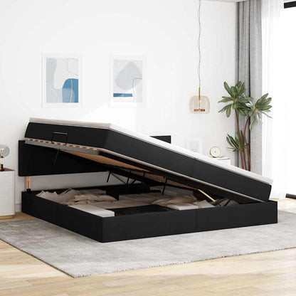 Bett mit Stauraum und LED mit LED Schwarz 200 x 200 cm Stoff