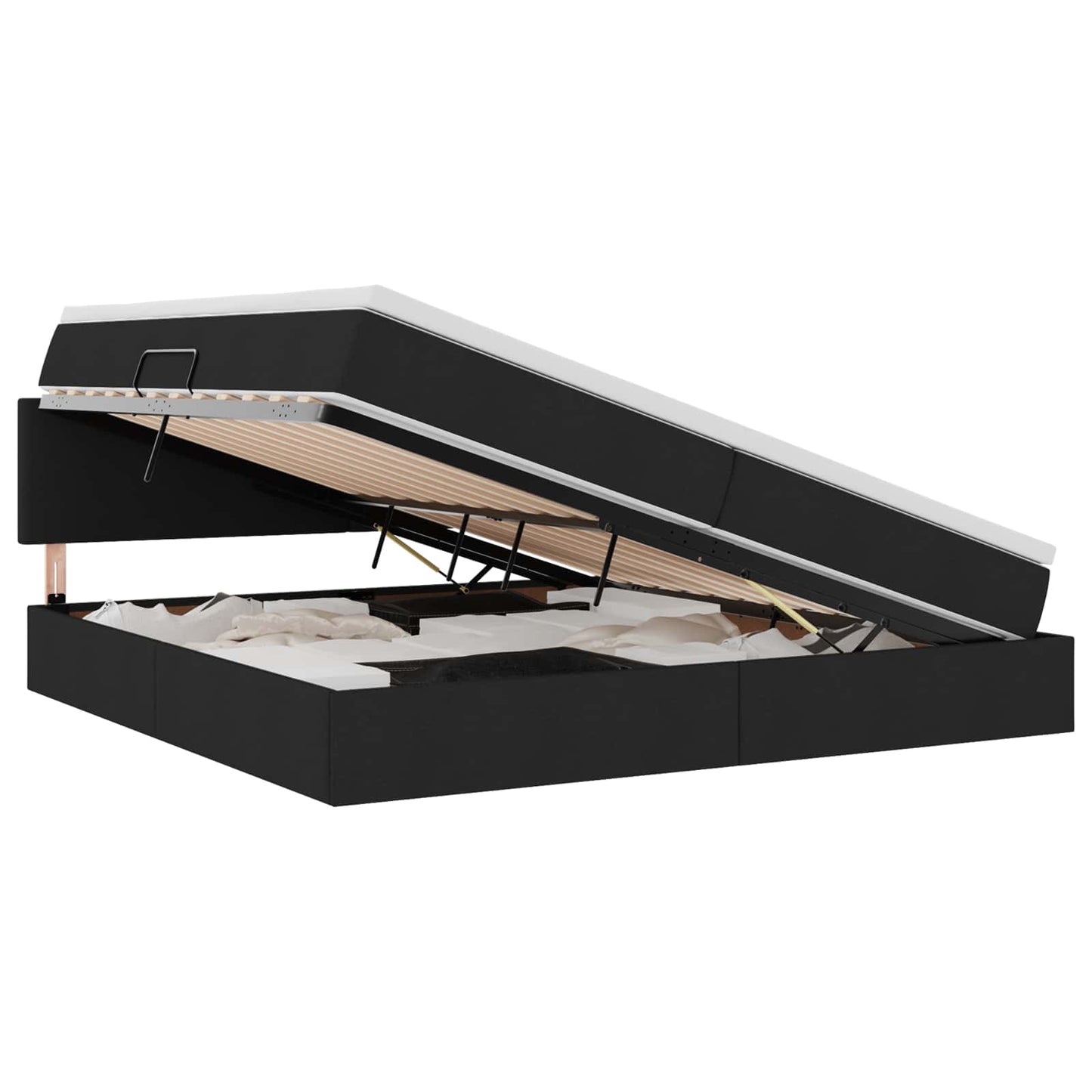 Bett mit Stauraum und LED mit LED Schwarz 200 x 200 cm Stoff