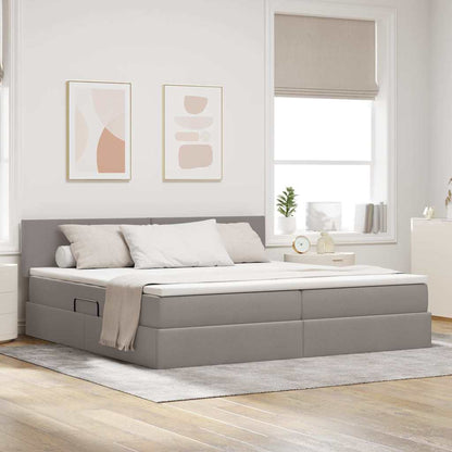 Bett mit Stauraum und LED mit Matratze Taupe 200 x 200 cm Stoff