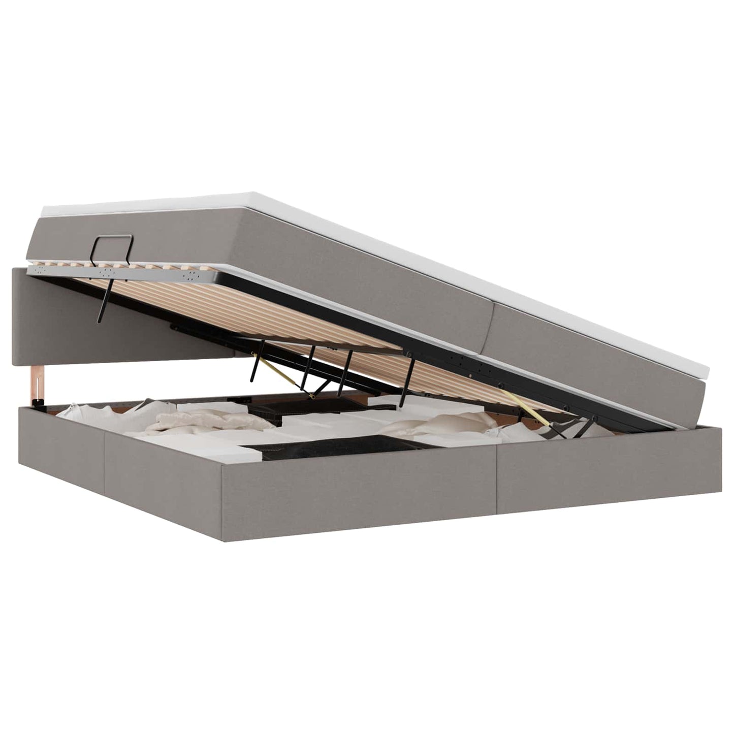 Bett mit Stauraum und LED mit Matratze Taupe 200 x 200 cm Stoff