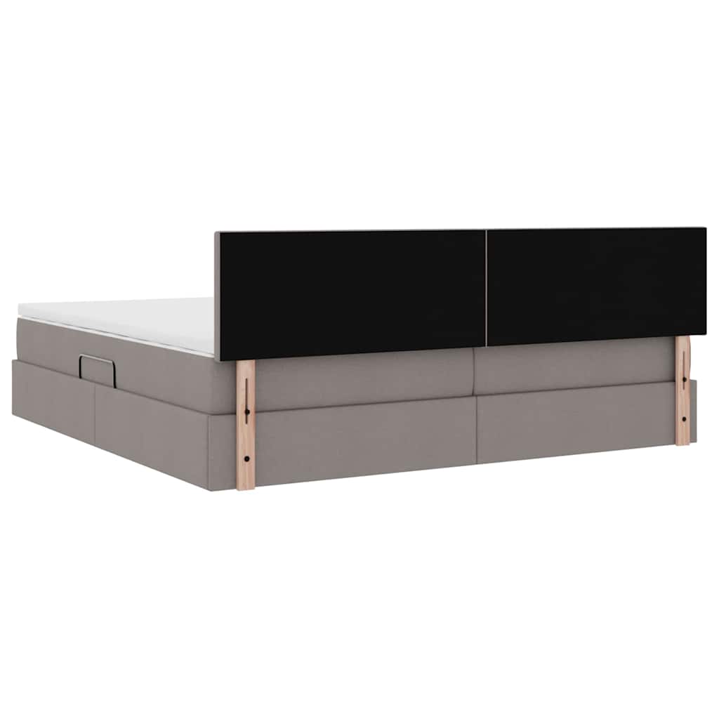 Bett mit Stauraum und LED mit Matratze Taupe 200 x 200 cm Stoff