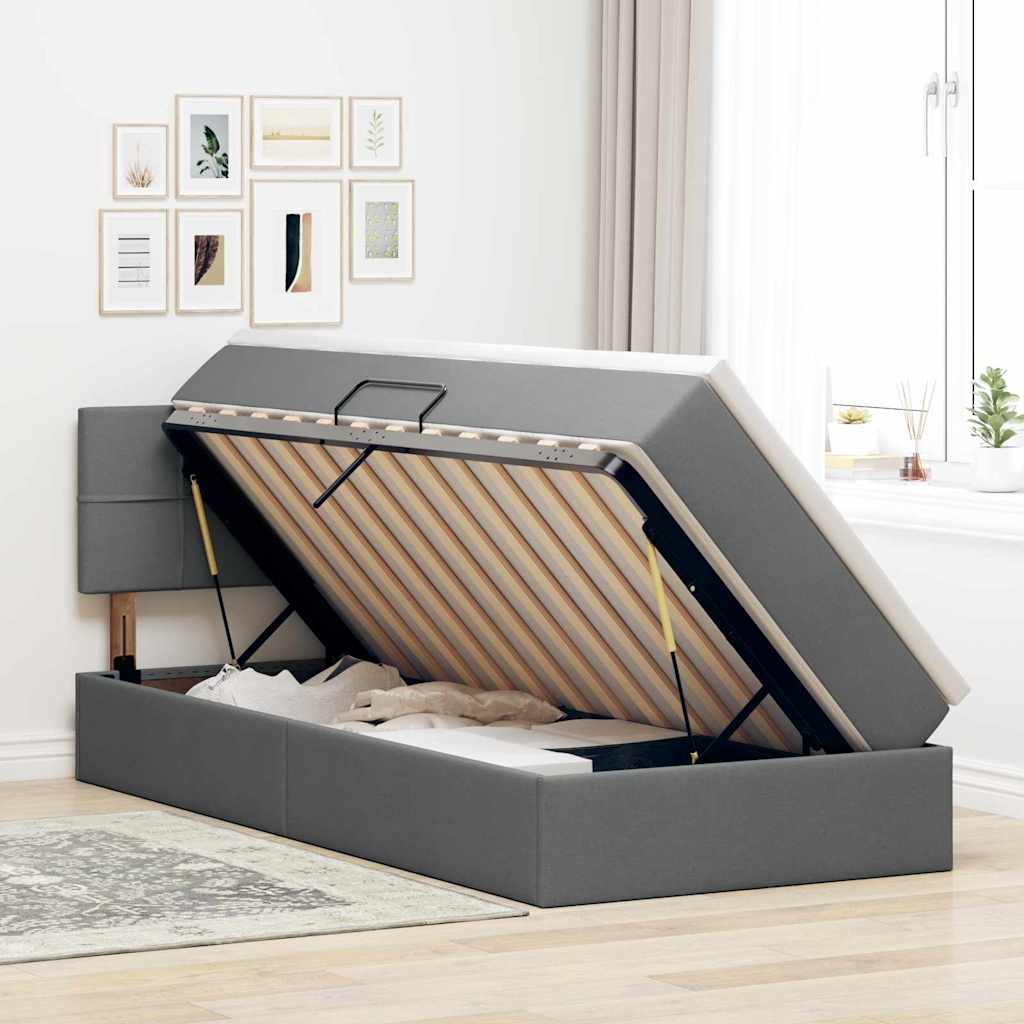vidaXL Bett mit Stauraum und LED mit LED Dunkelgrau 90 x 190 cm Stoff