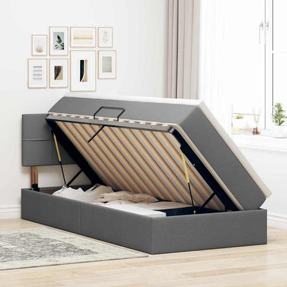 vidaXL Bett mit Stauraum und LED mit LED Dunkelgrau 90 x 190 cm Stoff