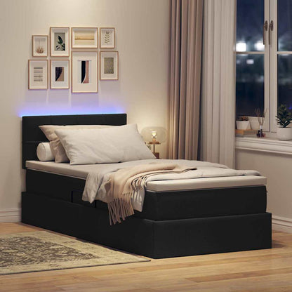 Bett mit Stauraum und LED mit LED Schwarz 90 x 200 cm Stoff
