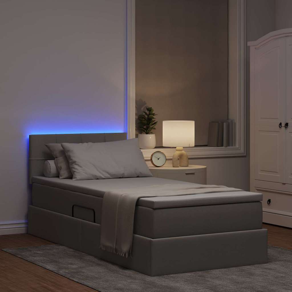 Bett mit Stauraum und LED mit Matratze Taupe 90 x 200 cm Stoff