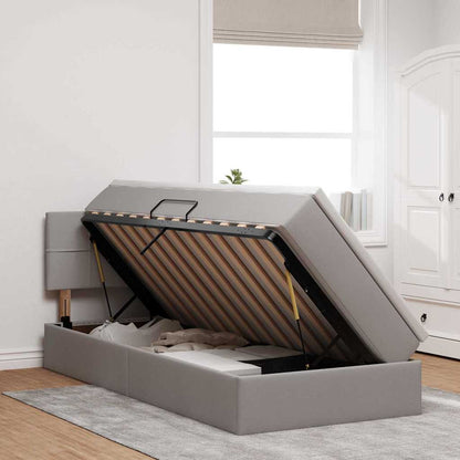 Bett mit Stauraum und LED mit Matratze Taupe 90 x 200 cm Stoff