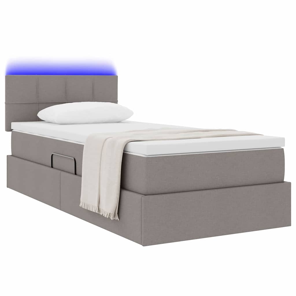 Bett mit Stauraum und LED mit Matratze Taupe 90 x 200 cm Stoff