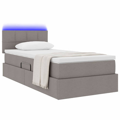 Bett mit Stauraum und LED mit Matratze Taupe 90 x 200 cm Stoff