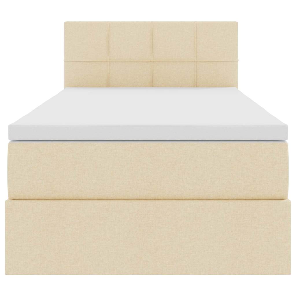 Bett mit Stauraum und LED mit Matratze Creme 90 x 200 cm Stoff