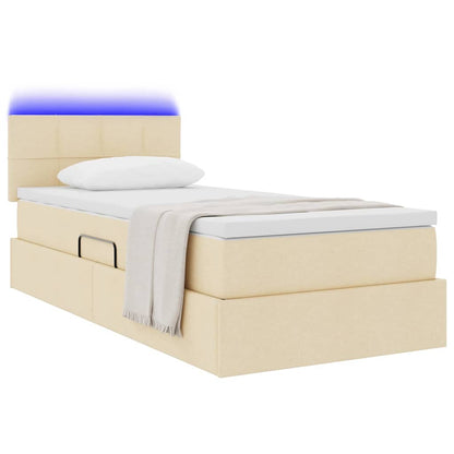 Bett mit Stauraum und LED mit Matratze Creme 90 x 200 cm Stoff