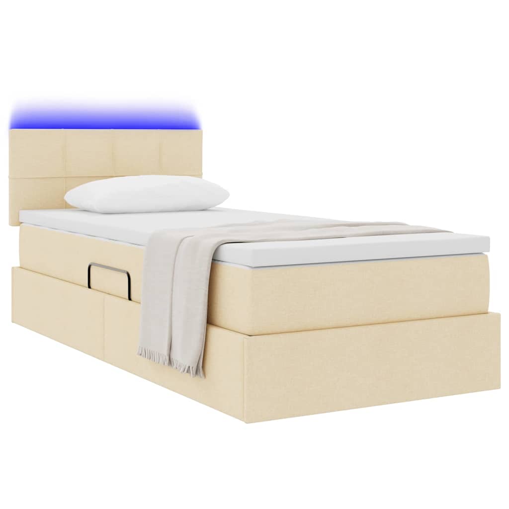 Bett mit Stauraum und LED mit Matratze Creme 100 x 200 cm Stoff