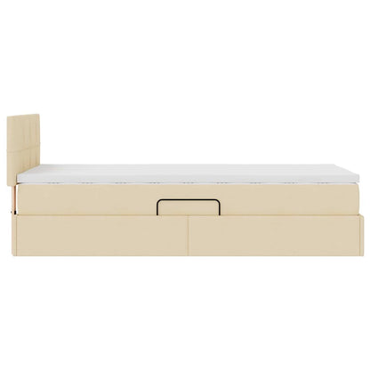 Bett mit Stauraum und LED mit Matratze Creme 100 x 200 cm Stoff