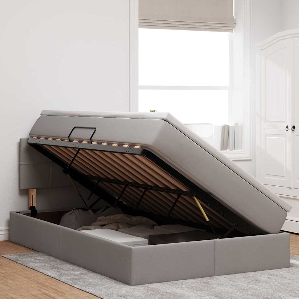 Bett mit Stauraum und LED mit Matratze Taupe 120 x 200 cm Stoff