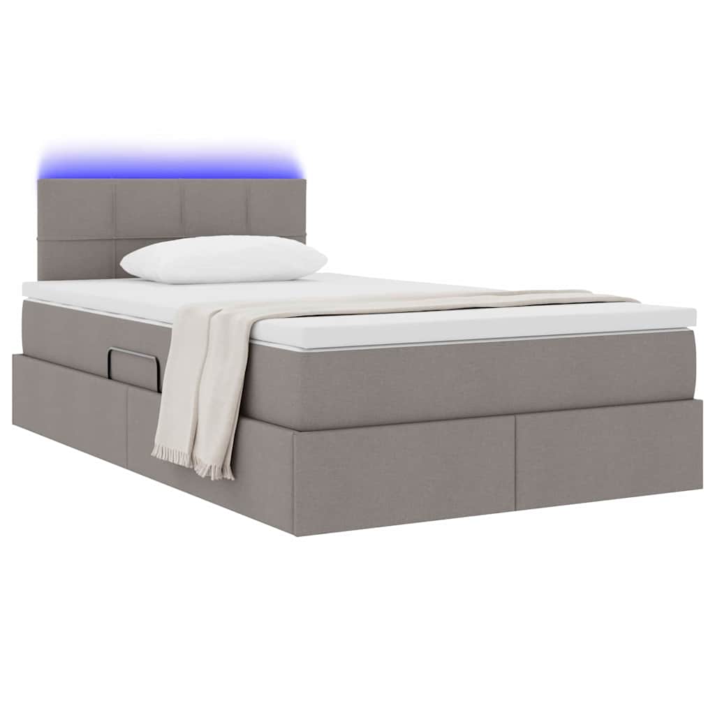 Bett mit Stauraum und LED mit Matratze Taupe 120 x 200 cm Stoff