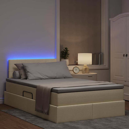 Bett mit Stauraum und LED mit Matratze Creme 120 x 200 cm Stoff