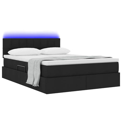 Bett mit Stauraum und LED mit LED Schwarz 140 x 190 cm Stoff