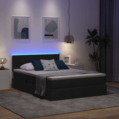 Bett mit Stauraum und LED mit LED Schwarz 140 x 200 cm Stoff