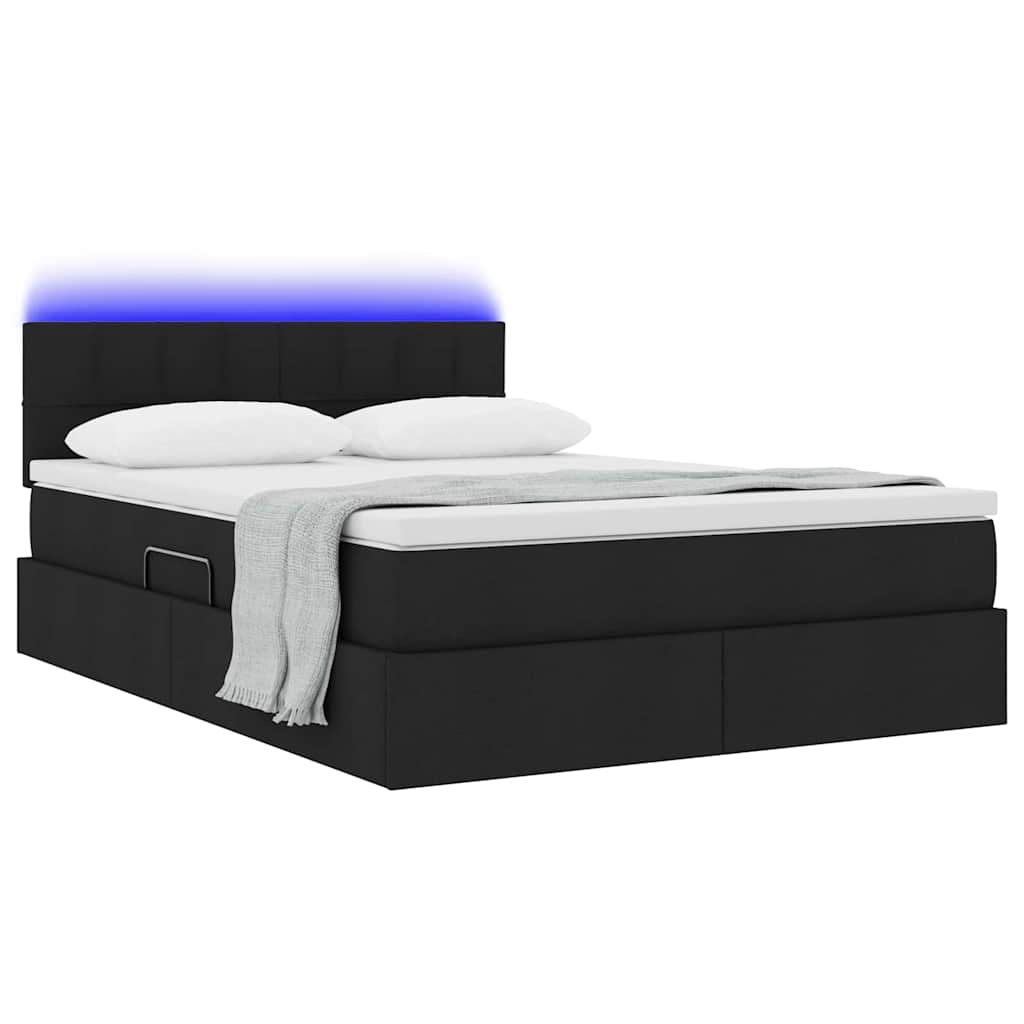Bett mit Stauraum und LED mit LED Schwarz 140 x 200 cm Stoff