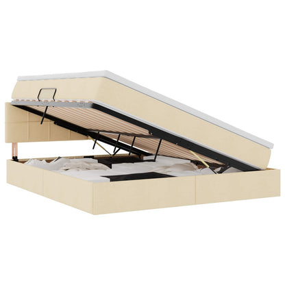 vidaXL Bett mit Stauraum und LED mit Matratze Creme 160 x 200 cm Stoff