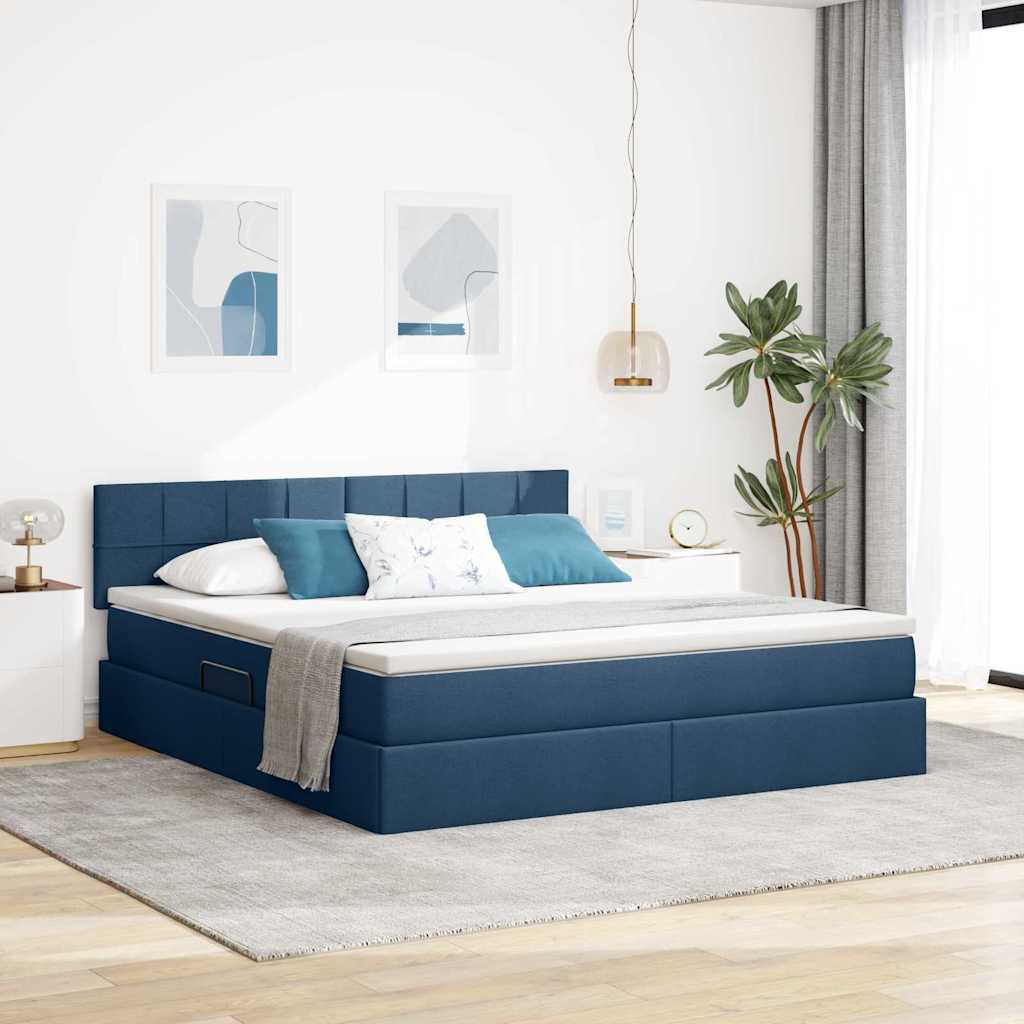 vidaXL Bett mit Stauraum und LED mit Matratze Blau 160 x 200 cm Stoff