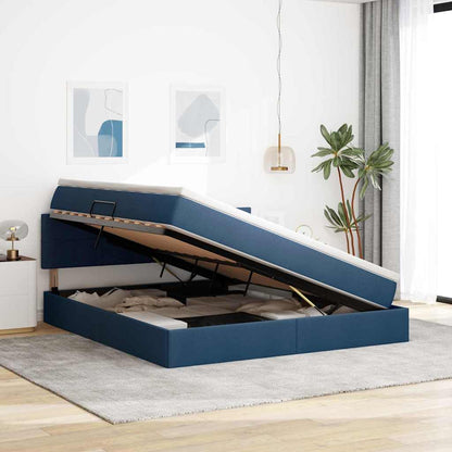 vidaXL Bett mit Stauraum und LED mit Matratze Blau 160 x 200 cm Stoff
