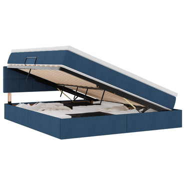 vidaXL Bett mit Stauraum und LED mit Matratze Blau 160 x 200 cm Stoff