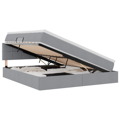 Bett mit Stauraum und LED mit LED Hellgrau 180 x 200 cm Stoff
