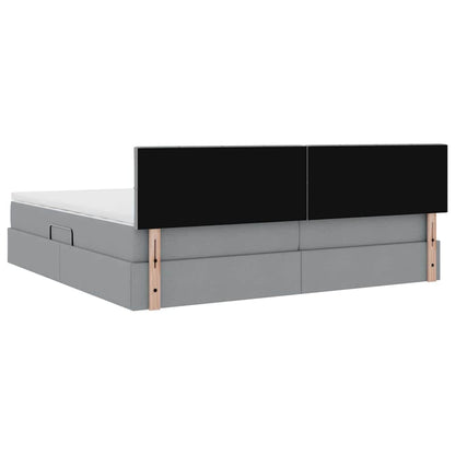 Bett mit Stauraum und LED mit LED Hellgrau 200 x 200 cm Stoff