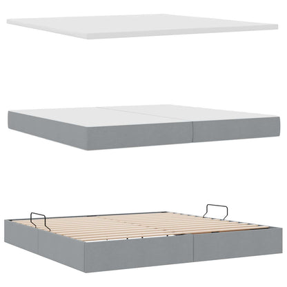 Bett mit Stauraum und LED mit LED Hellgrau 200 x 200 cm Stoff