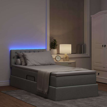 Bett mit Stauraum und LED mit LED Hellgrau 90 x 190 cm Stoff