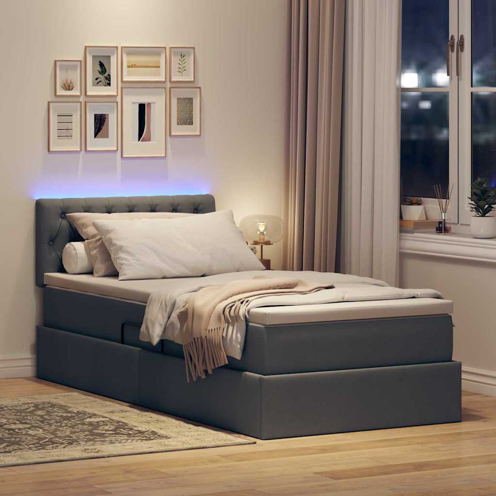 Bett mit Stauraum und LED mit LED Dunkelgrau 90 x 190 cm Stoff