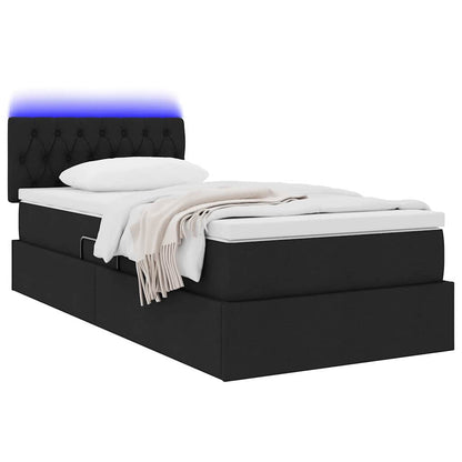 Bett mit Stauraum und LED mit LED Schwarz 90 x 200 cm Stoff