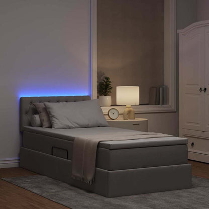 Bett mit Stauraum und LED mit Matratze Taupe 90 x 200 cm Stoff