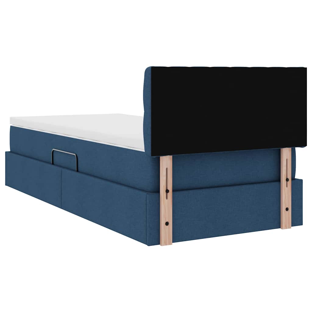 vidaXL Bett mit Stauraum und LED mit Matratze Blau 90 x 200 cm Stoff