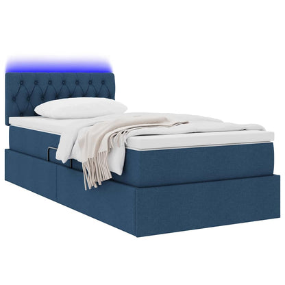 Bett mit Stauraum und LED mit Matratze Blau 90 x 200 cm Stoff