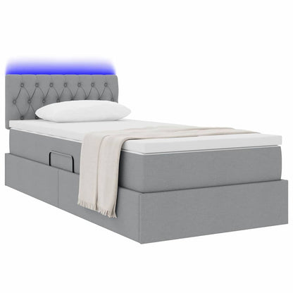 Bett mit Stauraum und LED mit LED Hellgrau 100 x 200 cm Stoff