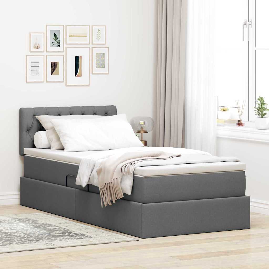 vidaXL Bett mit Stauraum und LED mit LED Dunkelgrau 100 x 200 cm Stoff