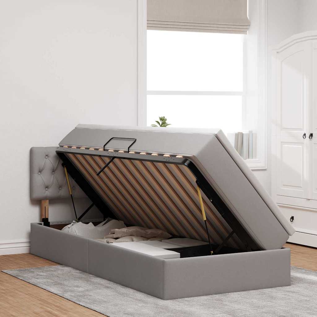 vidaXL Bett mit Stauraum und LED mit Matratze Taupe 100 x 200 cm Stoff