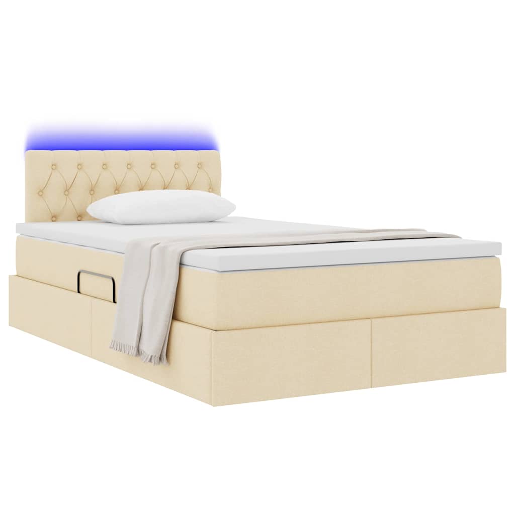 Bett mit Stauraum und LED mit Matratze Creme 120 x 200 cm Stoff