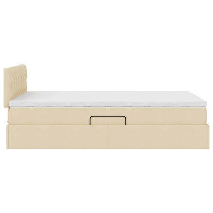 Bett mit Stauraum und LED mit Matratze Creme 120 x 200 cm Stoff